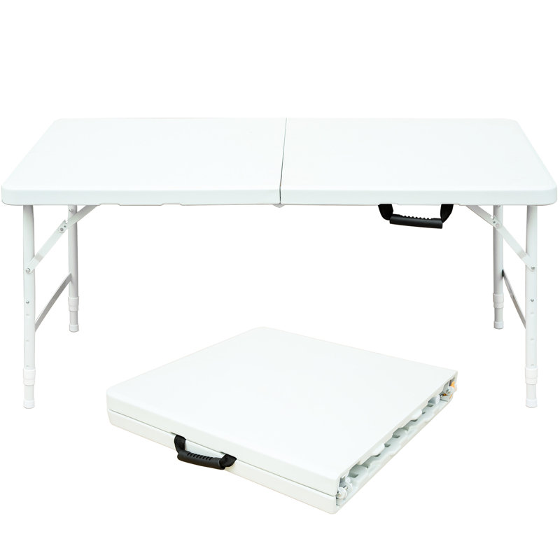 Table de camping pliante portative 4 pi, blanche, intérieure et extérieure, capacité de poids maximale de 135 kg, pliable avec appareil de maintien fixe, surface de table imperméable et lisse, stable
