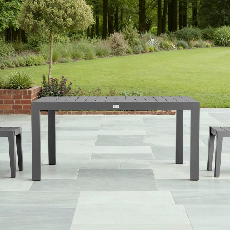 Braxdyn Patio Dining Table with Umbrella Hole, Slate, 29.5"H x 35.5"D x 63"W