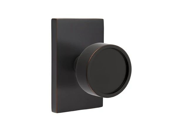 Ensemble de mortaise intérieure Emtek Passage avec rosette rectangulaire moderne et bouton Verve, Bronze frotté à l'huile