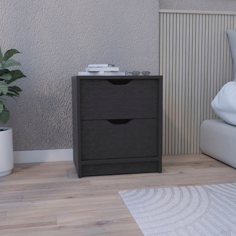 Nightstand, Two Drawers, Black