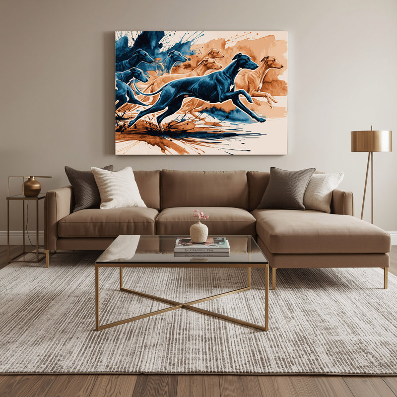 «Dogs Whippet», art mural sur toile beige, H 20 po x l 30 po