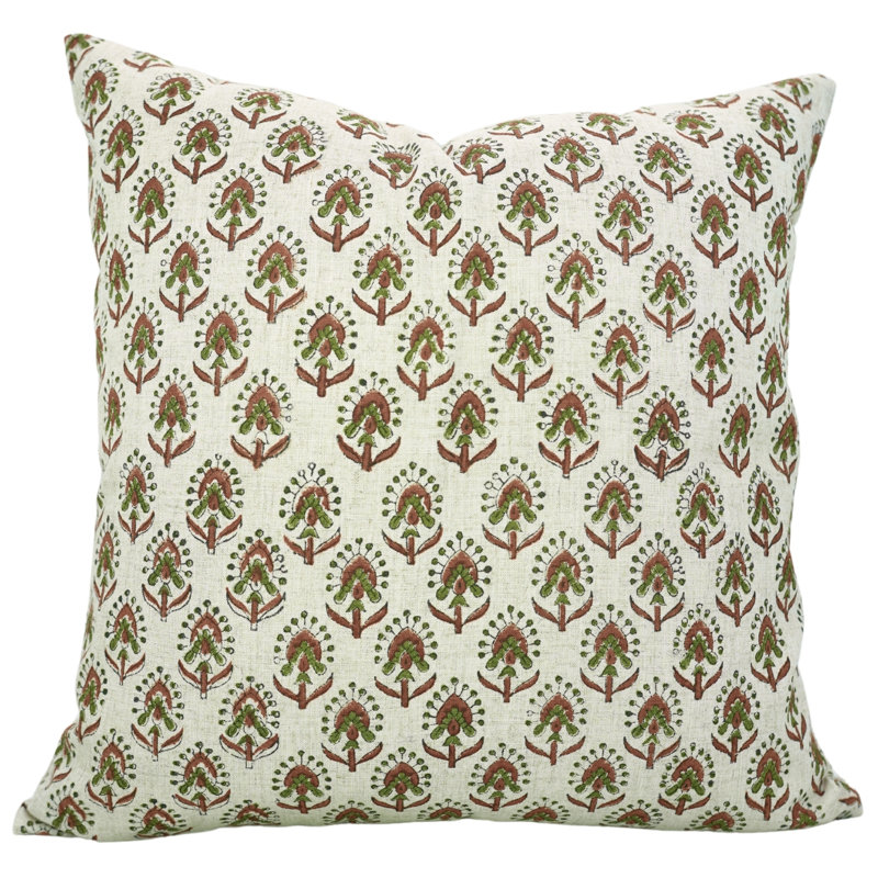Housse de coussin Art Fab Fabine - Imprimés floraux sur lin doux, Vashundra, H 18 po x l 18 po, Beige brun, Carrée