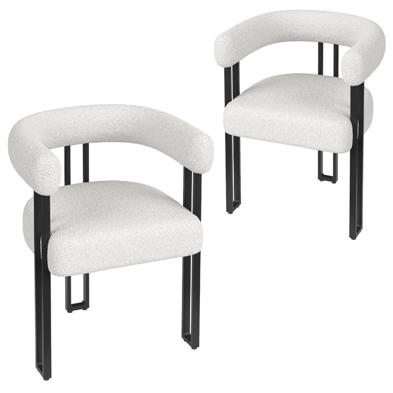 Mahjabi Upholstered Dining  Arm Chairs, White