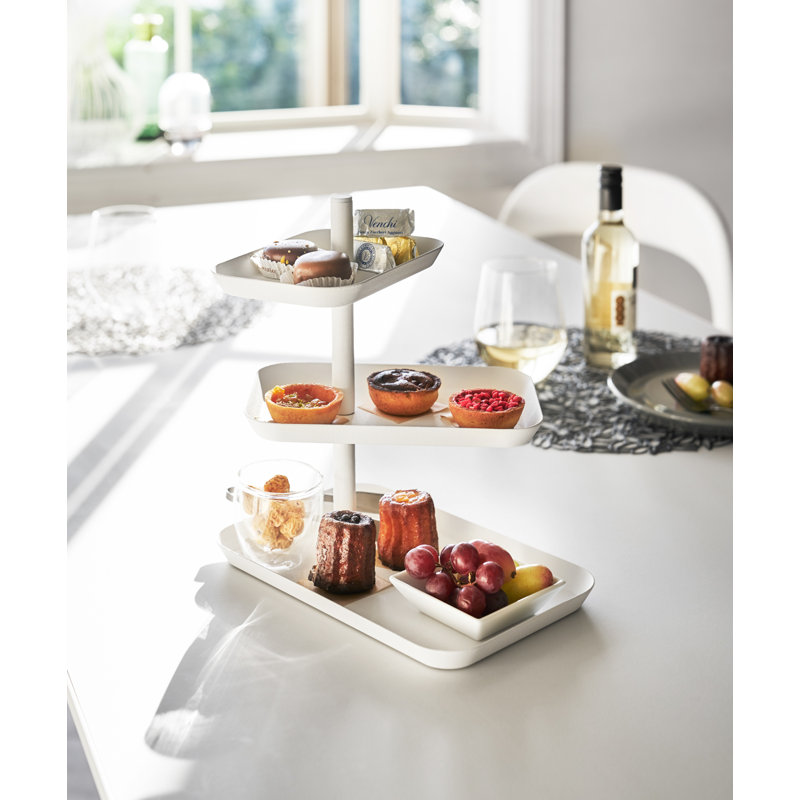 Tower Yamazaki Home 3-Tier Serving Stand, Appetizer Tray Organizer For Party Or Kitchen, Steel, White