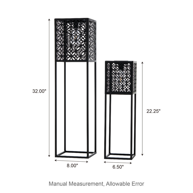 Oversized Black Metal Cutout Pattern Solar Powered Outdoor Floor Lantern