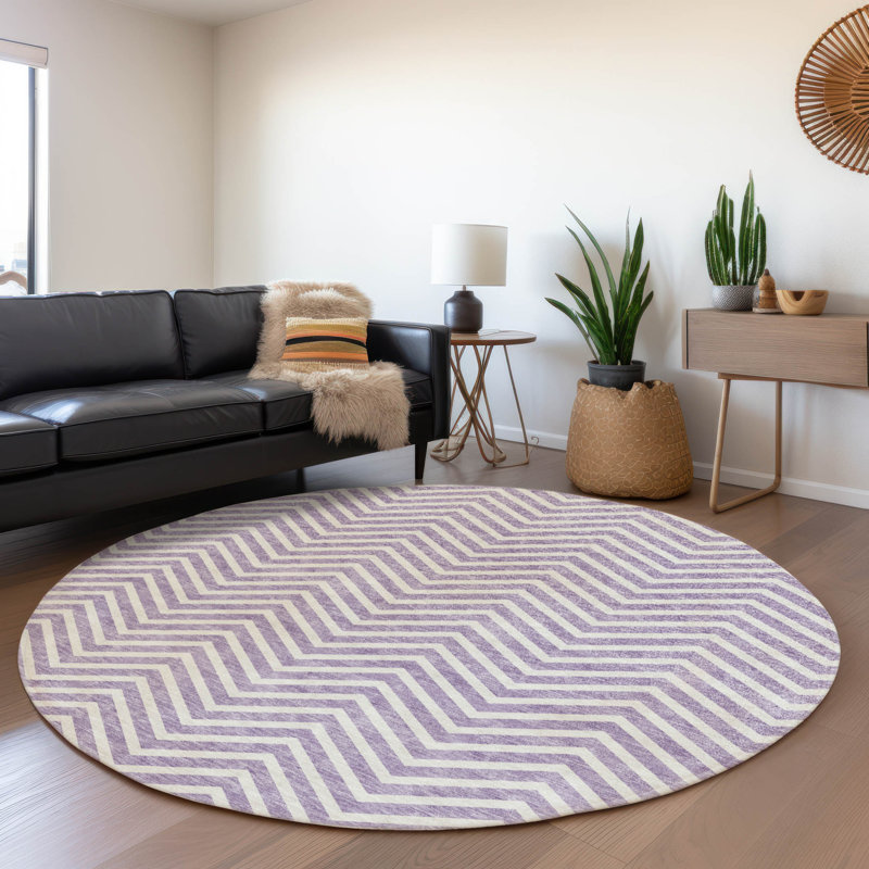 Tapis lilas Prisco lavable à la machine de qualité supérieure, Rond 8 pi