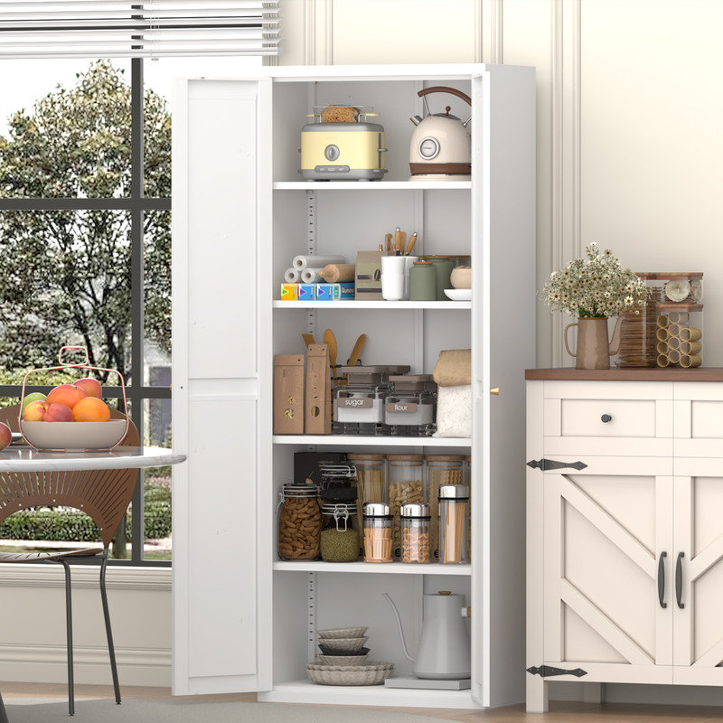 Armoire de rangement réglable en métal à deux portes avec tablettes pour la cuisine, le garde-manger, le salon et le bureau