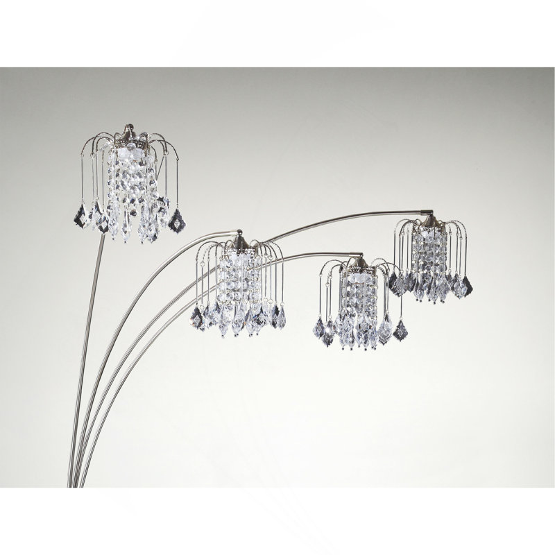 1Pc Modern Design Classic Luxury Sleek Multi-Head Floor Lamp Half Moon Radiant Crystal-Encrusted Sleek Metallic Stems