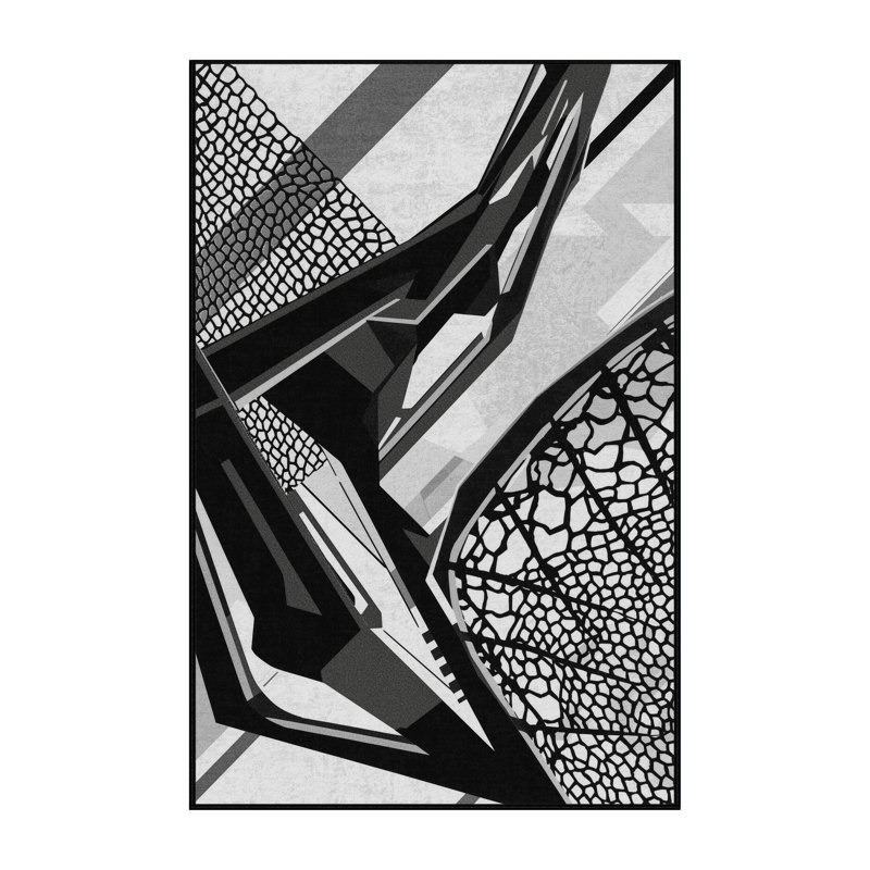 Machine Washable Takengon Lacrosse Stick Net Modern & Contemporary Geometric Rug in Gray – Black Binding, 2x5
