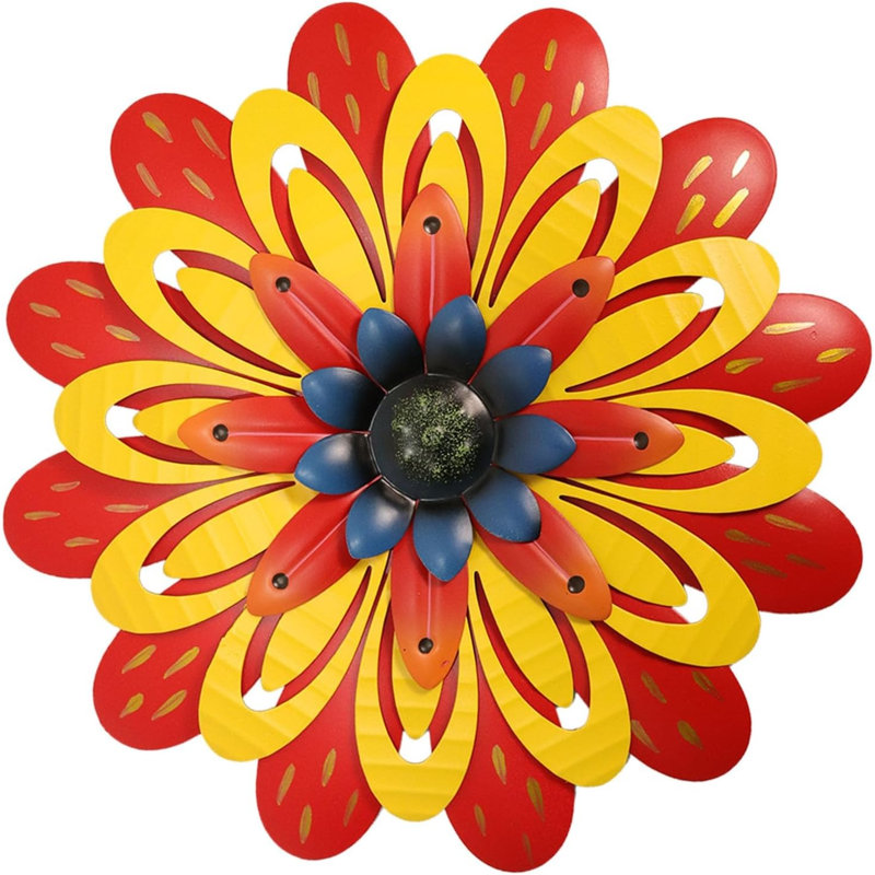 Décoration murale 12 po en métal fleur rouge et jaune