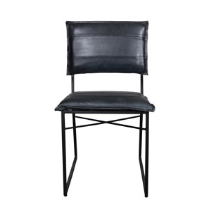 19'' H Genuine Leather Upholstered Metal Side Chair (Set of 2)