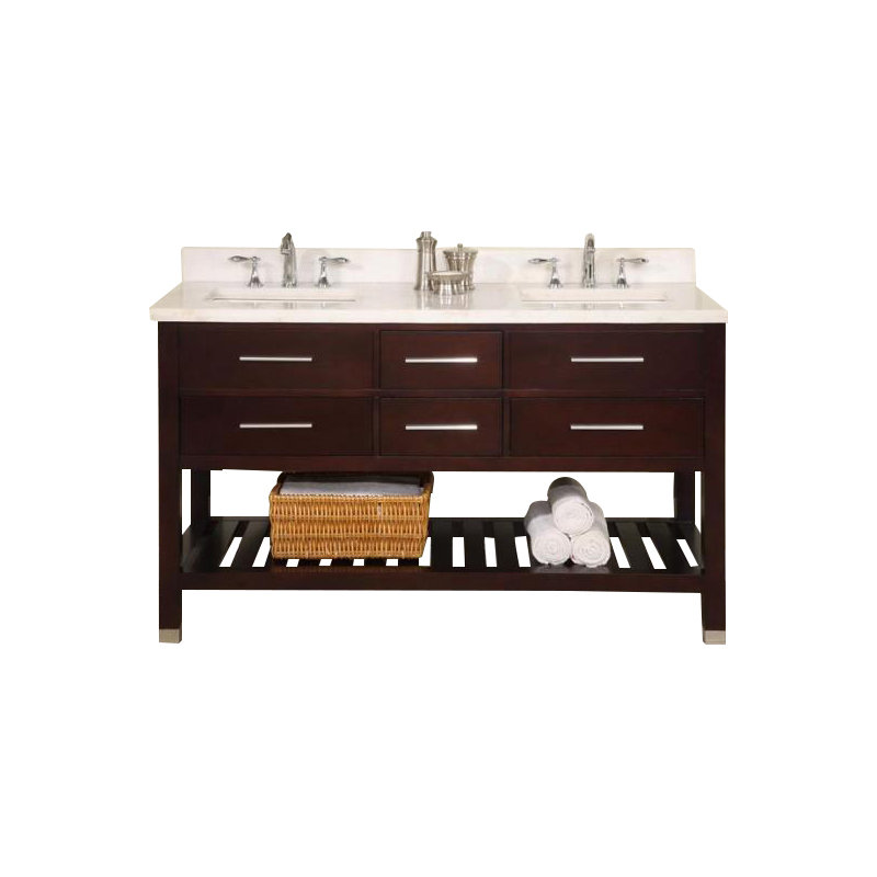 Base de meuble-lavabo double ouverte 60 "Priva seulement en bois foncé