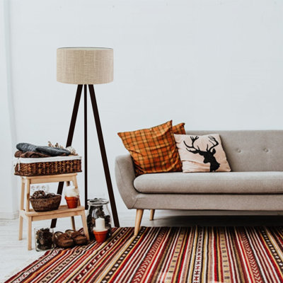 Lampe sur pied moderne avec capuchon en PVC, couleur beige, hauteur totale de 55,1 po | Pieds robustes en panneau de fibres à densité moyenne, culot E27 de 40 W maximum | Style scandinave et champêtre élégant, parfait pour le salon et la chambre à coucher