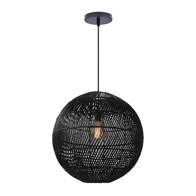 1-Light Pendant Lights Black Basket Globe