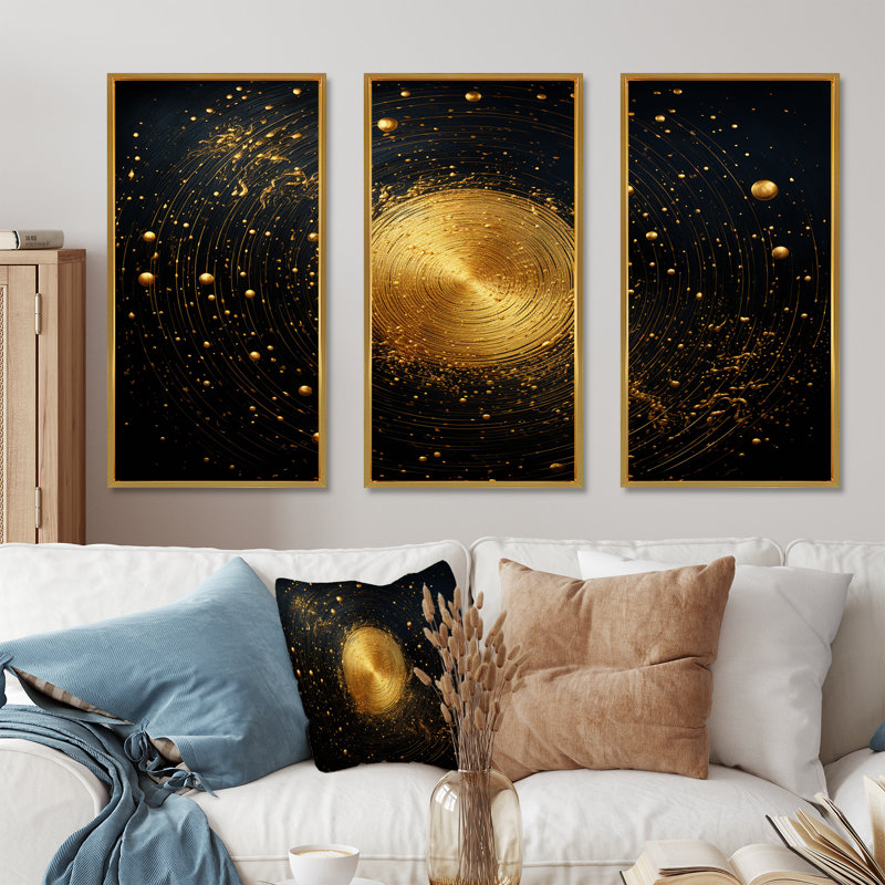 Ensemble de toile dorée scintillante «Magic», Cadre flottant doré, H 40 po x l 60 po x P 1 po