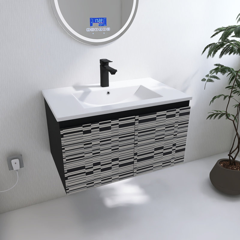 Meuble-lavabo mural 30 po avec lavabo en céramique Exmore, Piano