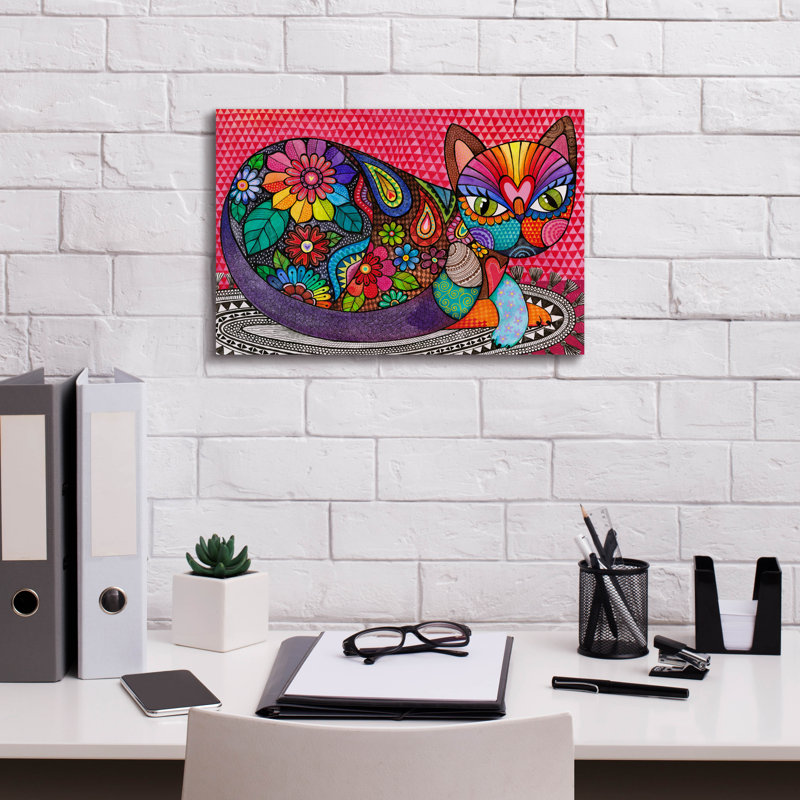 «Flower Cat» par Hello Angel, art mural sur toile, H 12 po x l 18 po x P 0,75 po