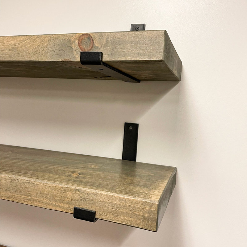 Calheme Rustic Shelves With J Brackets, Aged Barrel, 1.75" H x 24" W x 12" D