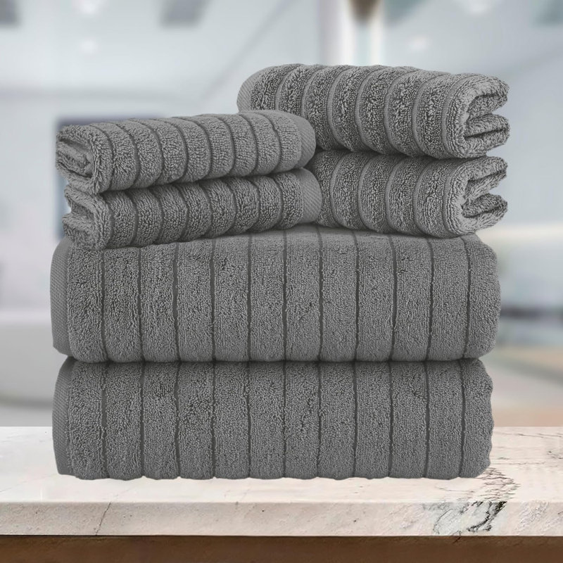 Elegant Comfort 100% Turkish Cotton Corduroy Ribbed Luxury Bath Towels 6-Piece Set, Premium Feel - Quick Dry, Highly Absorbent, Contains 2 Bath Towels, 2 Hand Towels, And 2 Washcloths