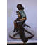 Statue garçon et fille avec animaux assis sur une bûche - Taille: L 44 po x l 22 po x H 26 po.