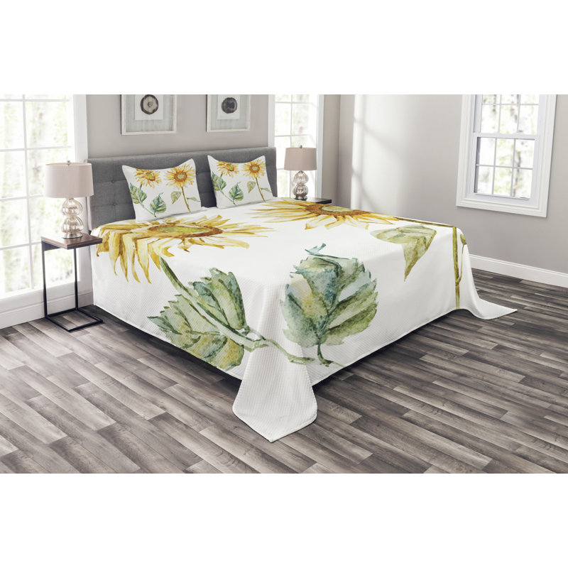 Addleigh Yellow/Green Microfibre Bedspread Set, 220 x 264 cm