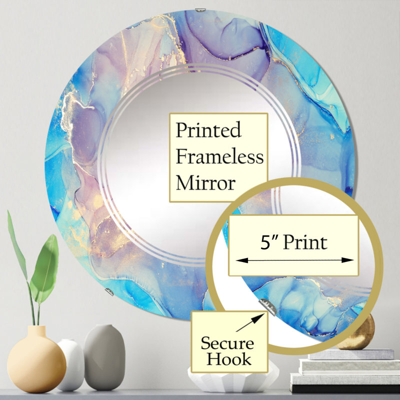 Miroir mural bleu et rose, 24 po x 24 po