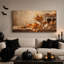 Tableau rustique sur toile représentant des citrouilles oranges et des fleurs près du foyer, idéal pour l'Halloween-58255771