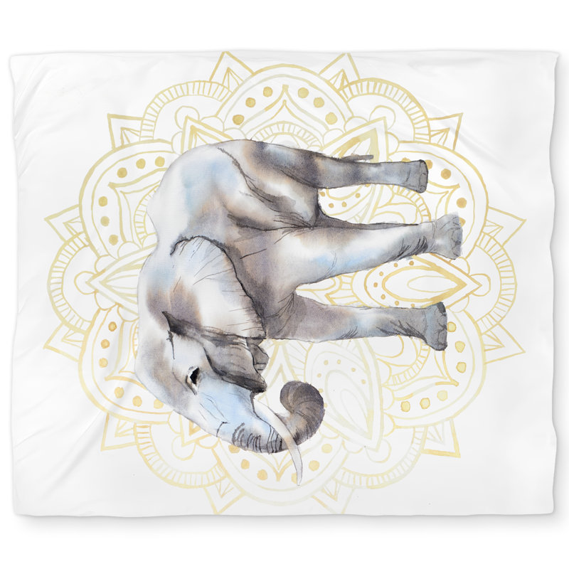 Elephant on Mandalas Pattern Duvet Cover | Wildlife Beige Decor, Twin Extra Long Duvet Cover