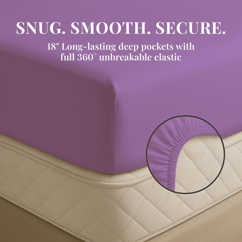 Ensemble de draps en rayonne de bambou de qualité supérieure avec poches profondes, rafraîchissant et respirant, Light Purple