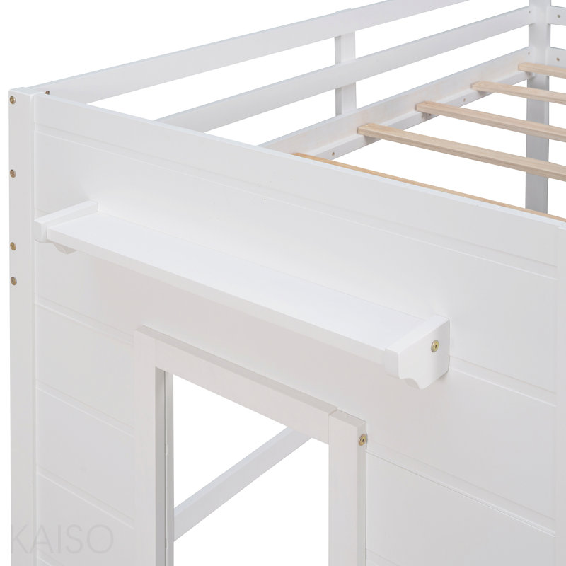 Lit mezzanine simple avec armoire et tablette - blanc, White