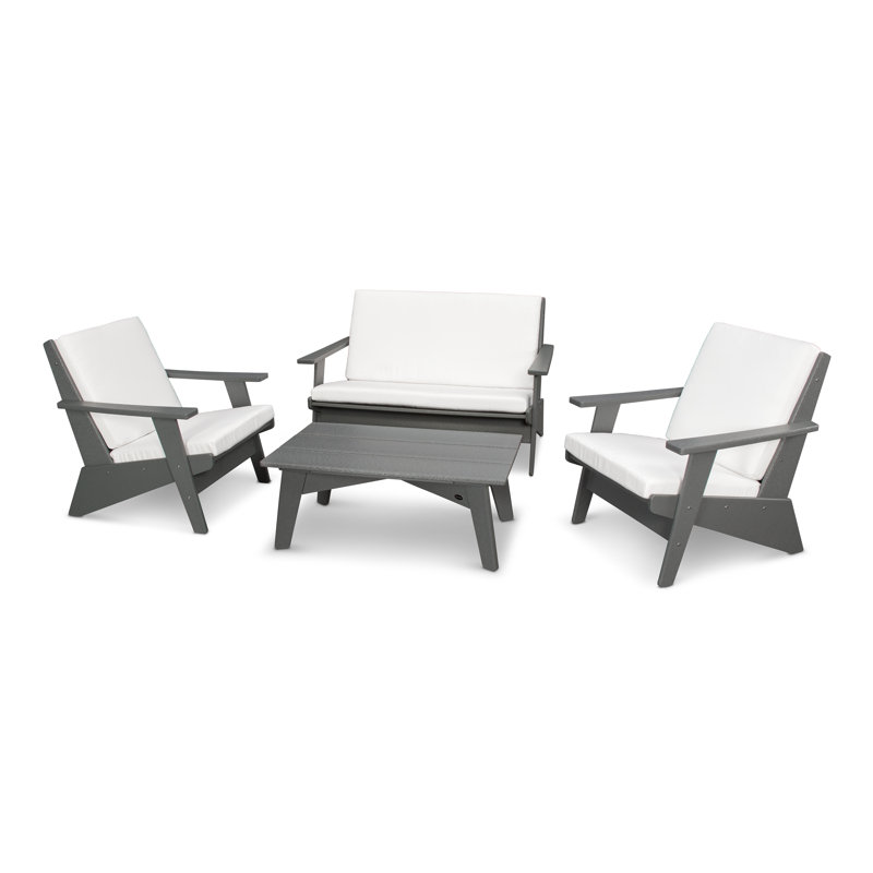 Riviera Modern Lounge 4-Piece Set, Slate Grey, Natural
