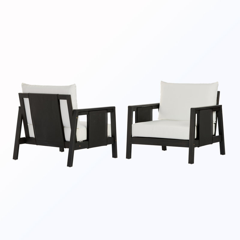 Outdoor Wooden Lounge Chairwith Cushion(Set of 2)