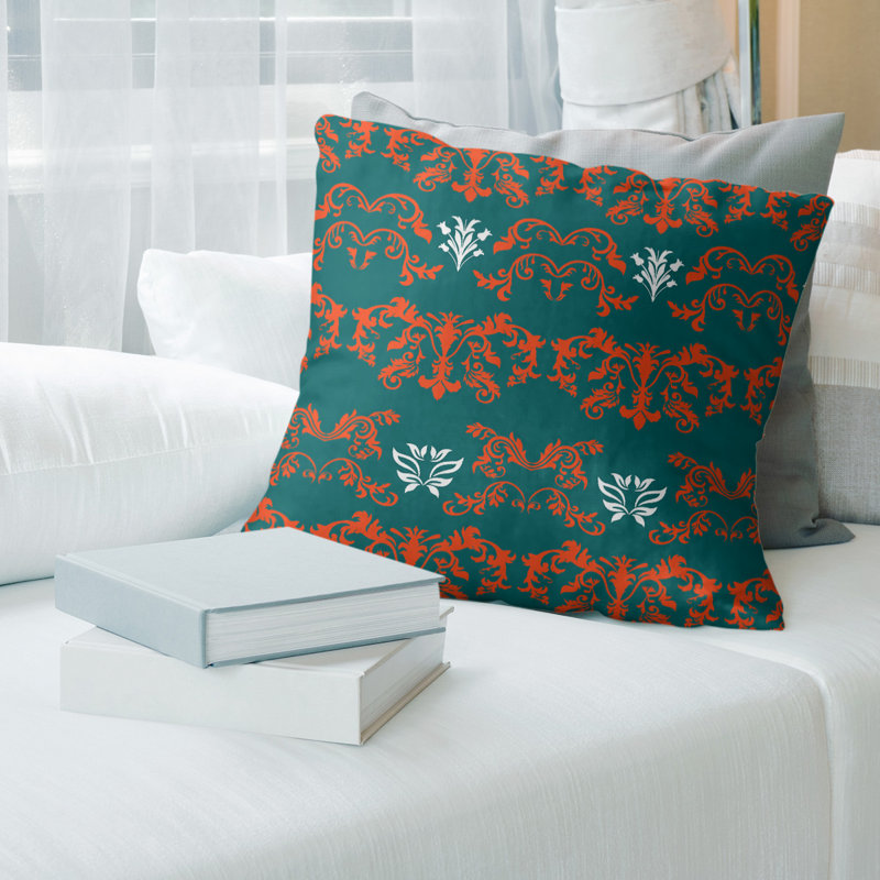 Housse de coussin Miami Bar, Faux lin, Vert foncé / orange / blanc, 14 po x 14 po