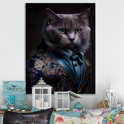 «Stylish Cat in Fancy Blue Fashion Design I», reproduction sur toile