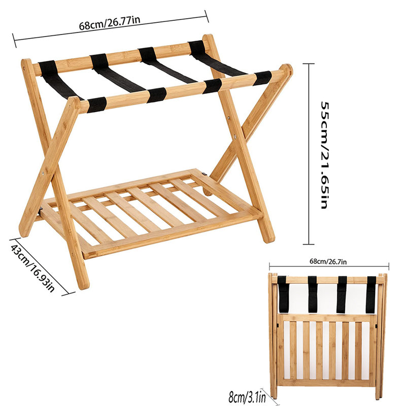 Porte-bagage pliable en bambou entièrement assemblé - 1 emballage