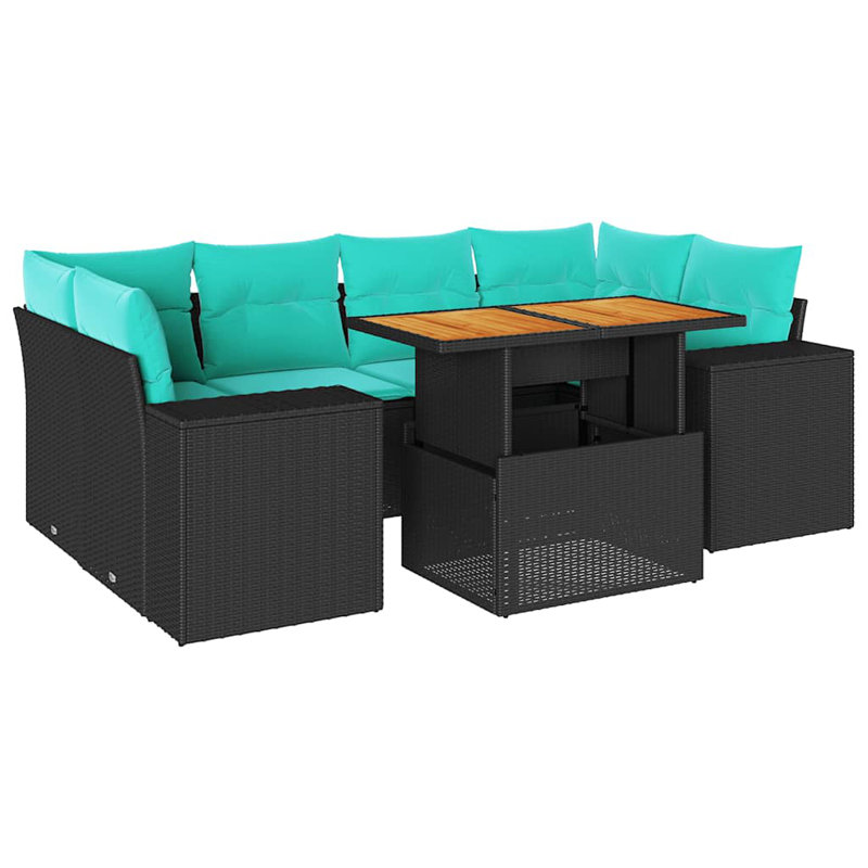  Ensemble de canapé de patio 7 pièces avec coussins en rotin de polyester