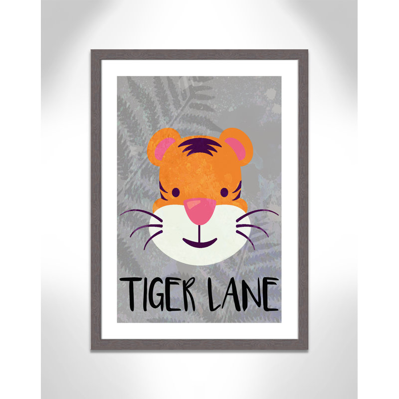 Impression sur papier Tigert Lane Tiger Lane, H 34,5 po x l 24,5 po x P 0,6 po, Encadré plat à grain de bois gris