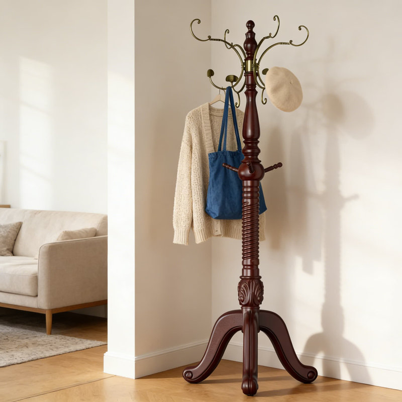 Heavy-Duty Freestanding Coat Rack With 12 Hooks, Solid Wood Stand And Sturdy Triangle Base, 200Lb Capacity Hall Tree For Entryway, Hallway, Office, And Bedroom Organization