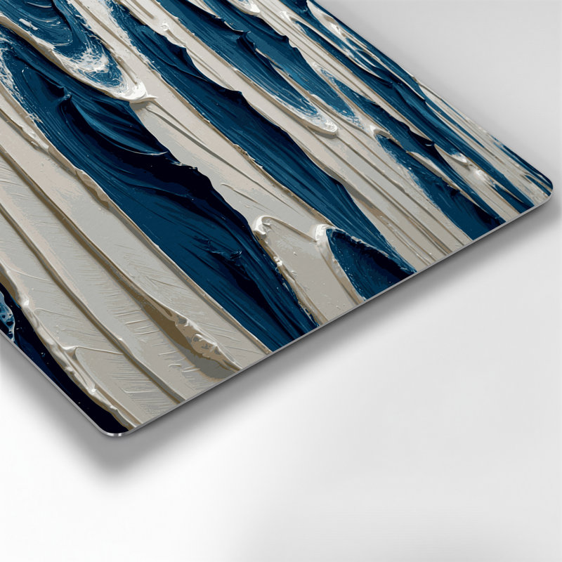 Diagonale rayures bleu marine ivoire gris, art mural en métal, H 18 po x l 12 po