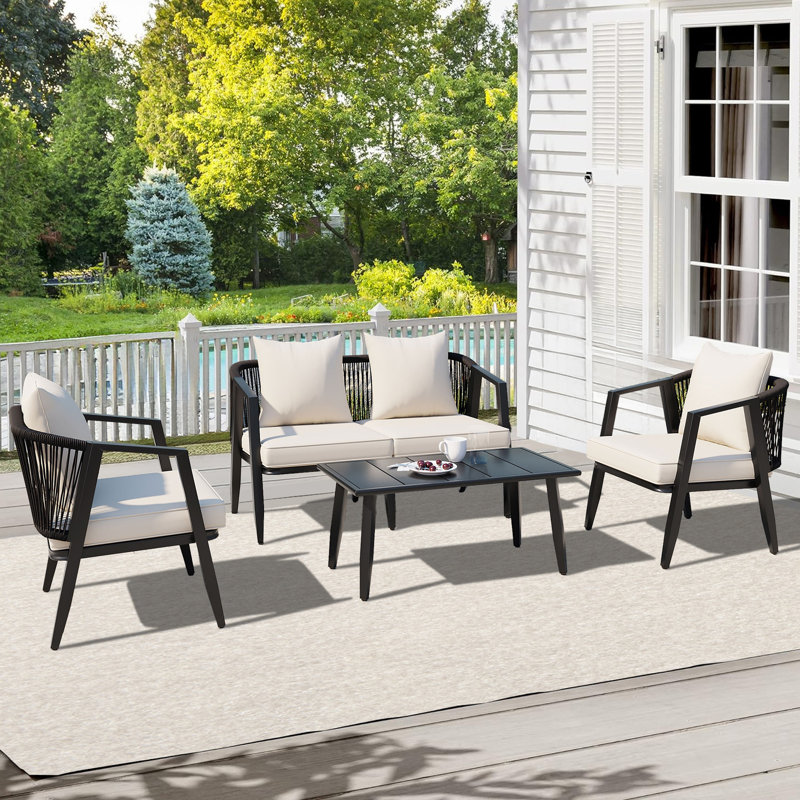Ensemble de sièges d'extérieur durable et confortable, Coussin beige / structure noire