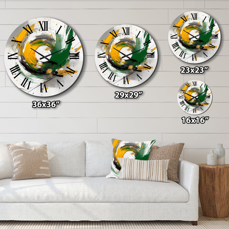 Horloge murale abstraite jaune et vert Perspectives V, Très grand