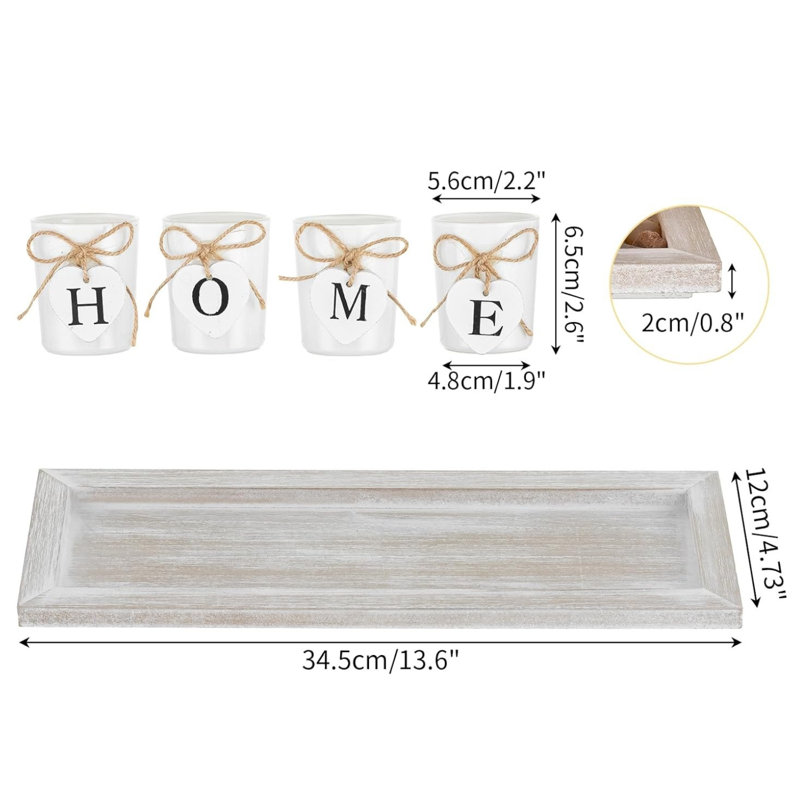 Plateau rustique en bois avec 4 porte-bougies chauffe-plat en verre
