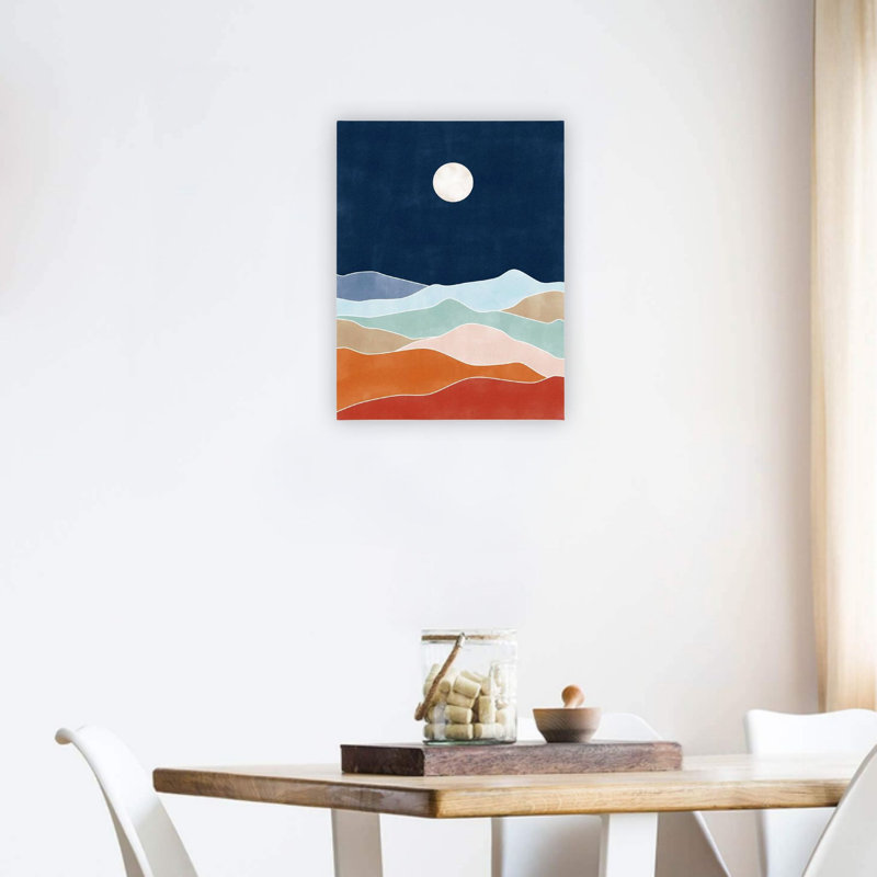 Bleu, rouge, paysages abstraits, art sur toile, décoration murale, 24 po x 18 po