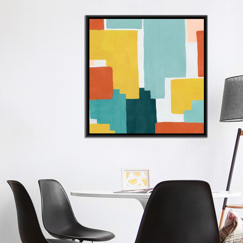 « block abstract iii », impression sur toile, H 18 po x l 18 po x P 1,5 po, Toile avec cadre noir, Pas de tapis