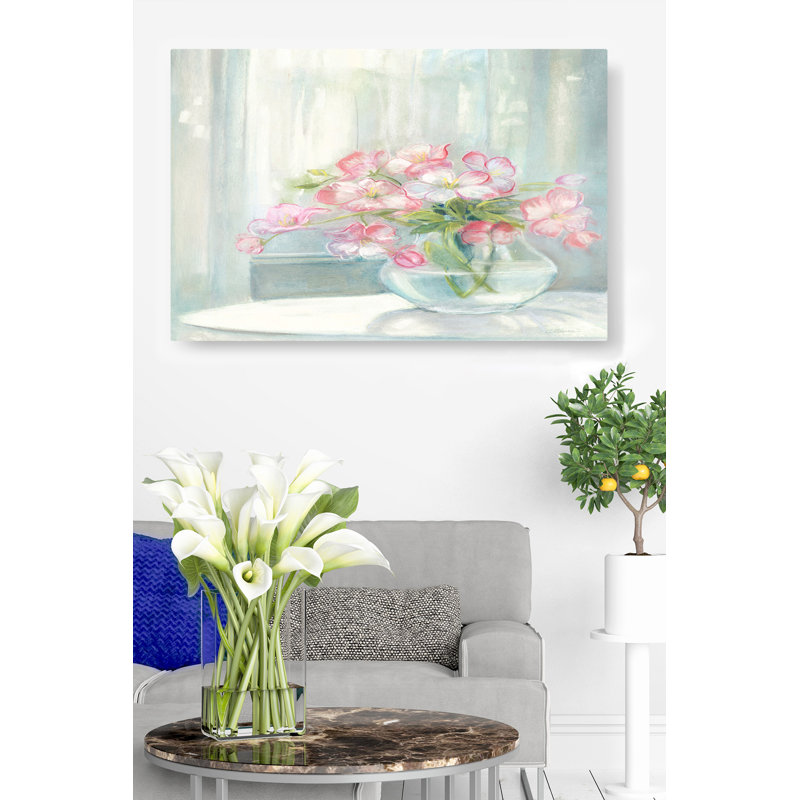 Fleurs dans une fenêtre, vase, lumineux, rose, rouge, vert, soleil, gris, floral, bouquet, H 26 po x l 50 po x P 1,5 po