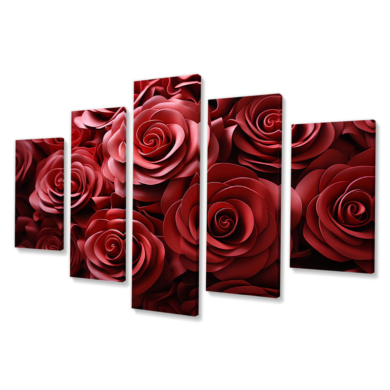  «Red Classic Rose Resony I - Roses Multipanel Wall Art Decor
