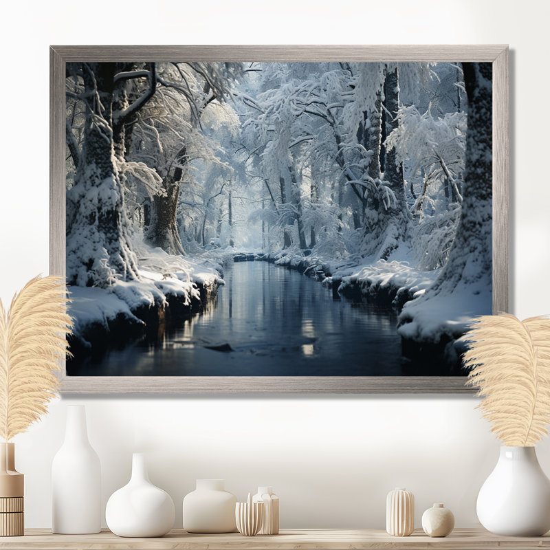 «Winter Silent Woods III - Winter Landscape», art mural, H 16 po x l 32 po x P 1 po, Cadre argenté