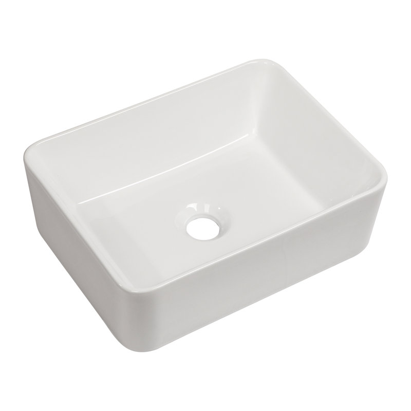 Ceramic Rectangular Bathroom Vessel Sink 16"X12" - White, Modern Style, Stain Sink, White Modern, , Above Counter Mount