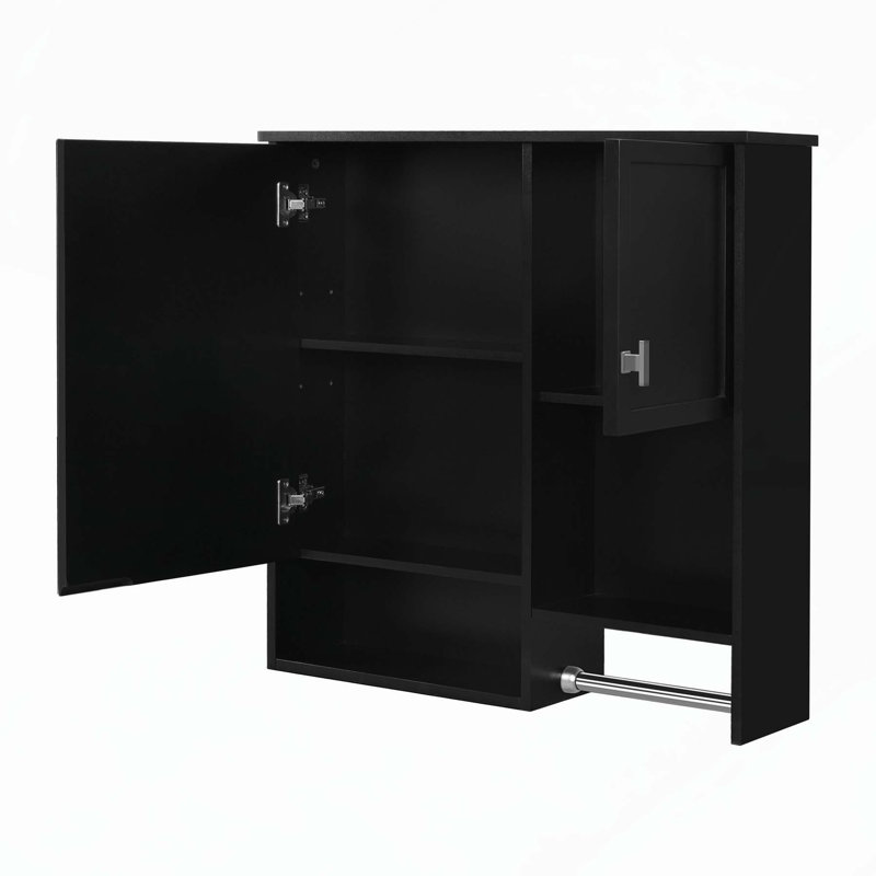Armoire de salle de bain murale moderne avec fonctions multiples et design élégant, Noir