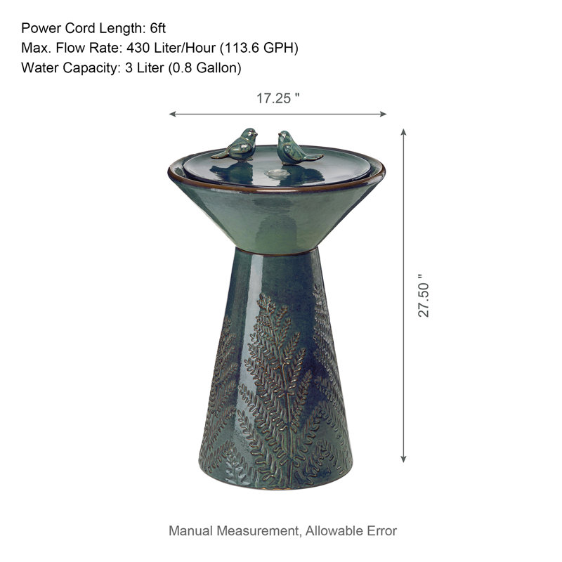 Loulou Weather Resistant Bowl & Stand Fountain with Light, Turquoise